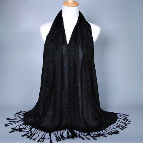 Black Best Tasseled Shimmer Hijab
