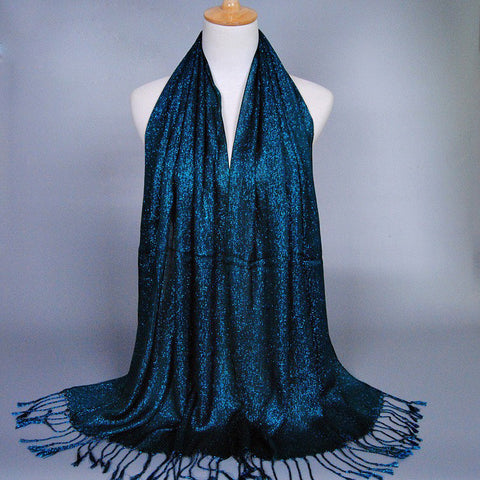 Dark Blue Best Tasseled Shimmer Hijab