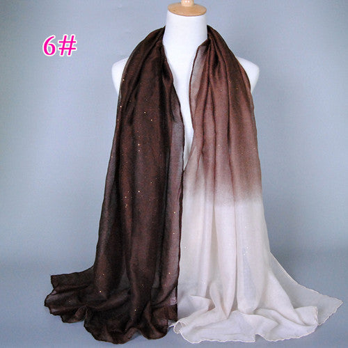 Glittering Dark Brown and White Gradient Hijab