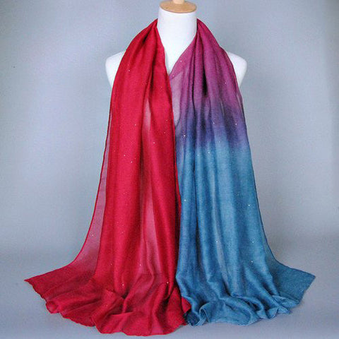 Glittering Red and Blue Gradient Hijab