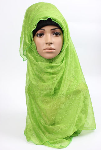 Solid Green Embroidered Hijab