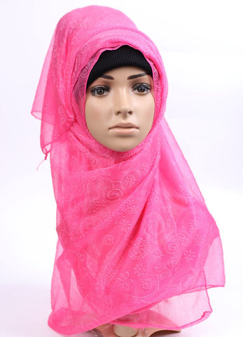 Solid Fuschia Embroidered Hijab