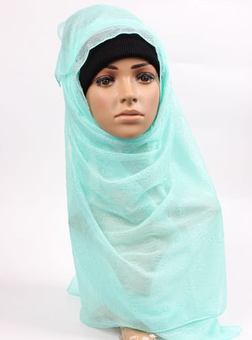 Solid Mint Blue Embroidered Hijab