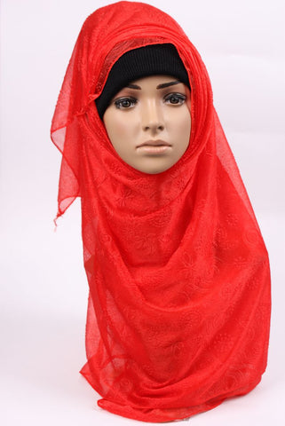 Solid Red Embroidered Hijab