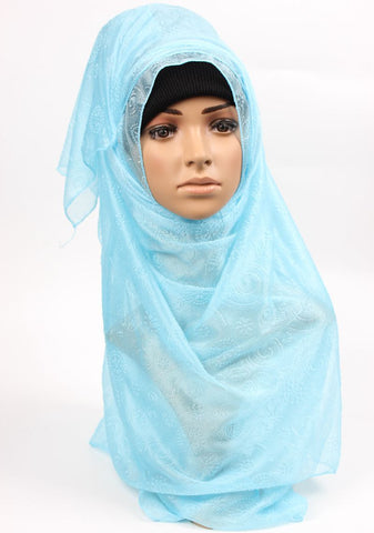 Solid Light Blue Embroidered Hijab