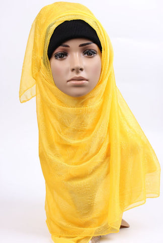 Solid Yellow Embroidered Hijab