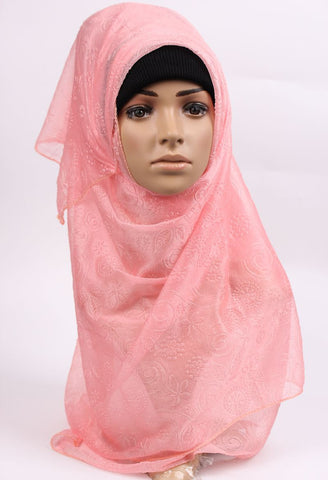 Solid Pink Embroidered Hijab