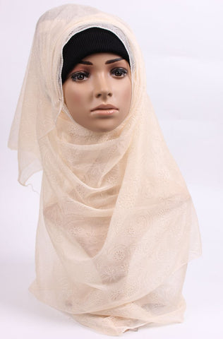 Solid Off-White Embroidered Hijab