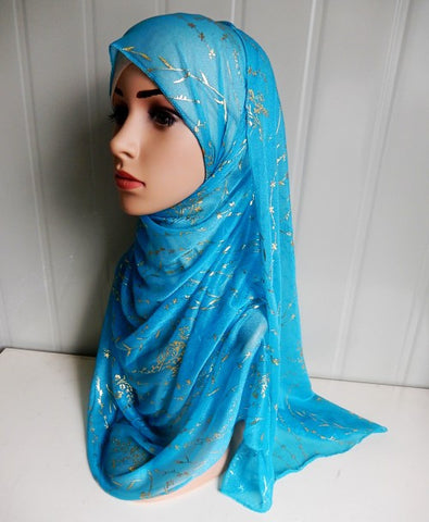 Light Blue and Gold Jasmine Hijab