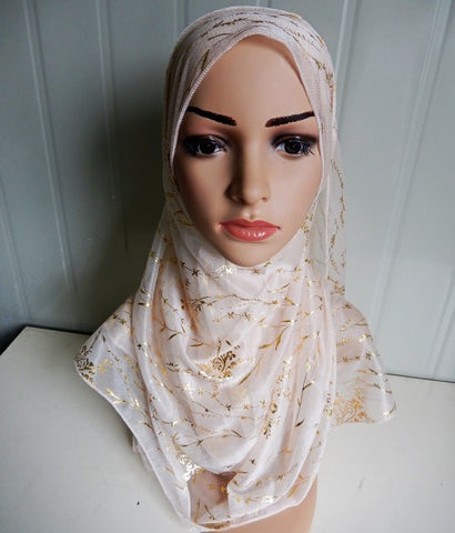 Off-White and Gold Jasmine Hijab