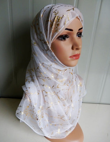 White and Gold Jasmine Hijab