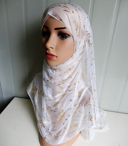 White and Gold Jasmine Hijab