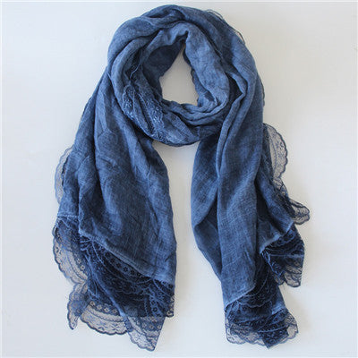 Navy Floral Lace Trim Hijab