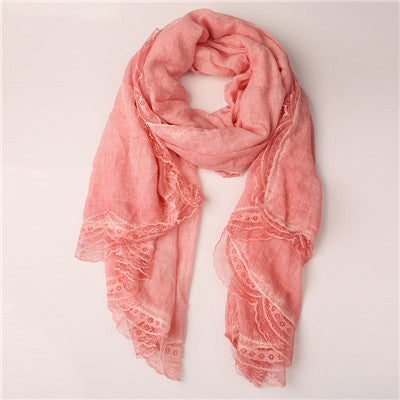 Pink Floral Lace Trim Hijab