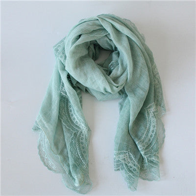 Mint Green Floral Lace Trim Hijab